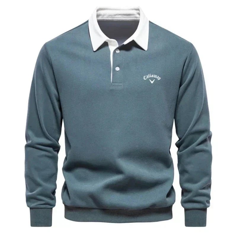 Ashmont | Men's Contrast Collar Cotton-Blend Golf Polo Jumper – Long-Sleeve Knitted Pullover 4
