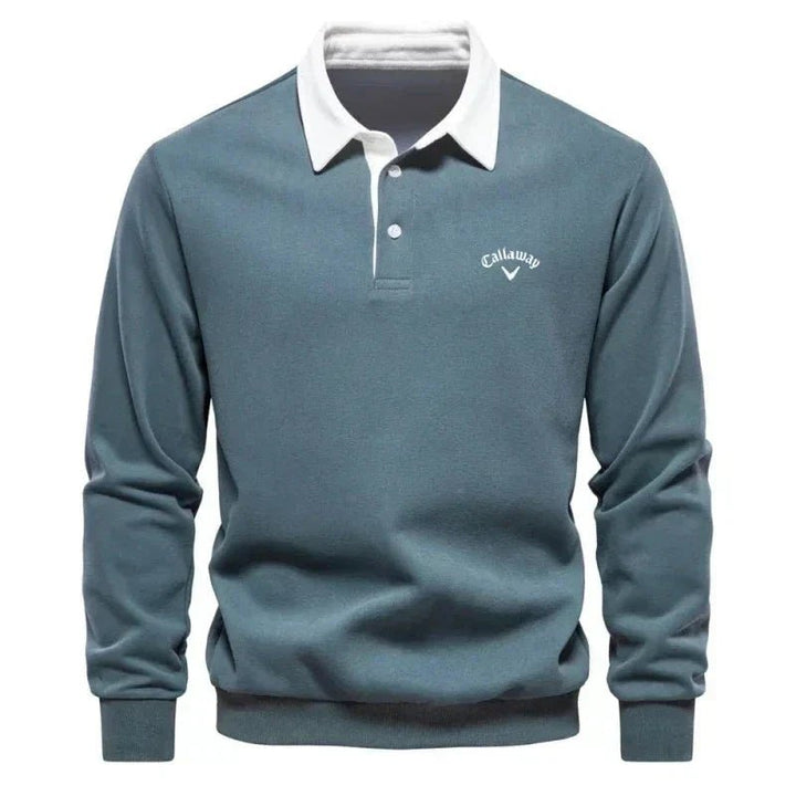 Ashmont | Men's Contrast Collar Cotton-Blend Golf Polo Jumper – Long-Sleeve Knitted Pullover 4