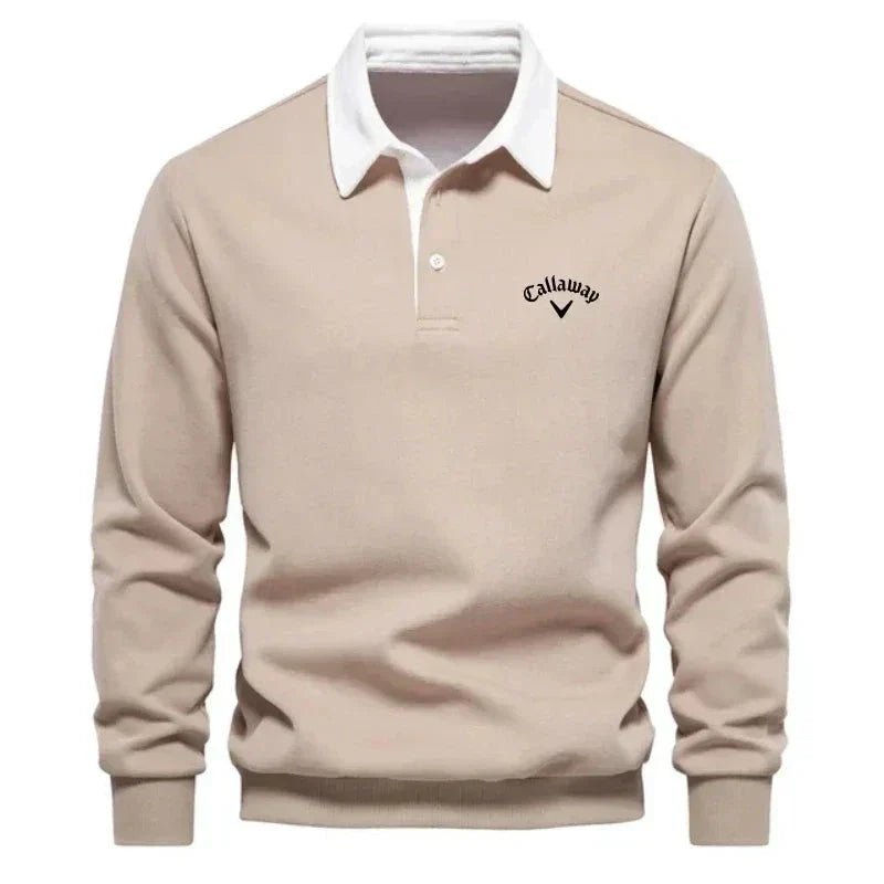 Ashmont | Men's Contrast Collar Cotton-Blend Golf Polo Jumper – Long-Sleeve Knitted Pullover 5