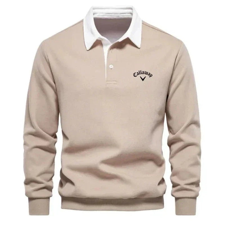 Ashmont | Men's Contrast Collar Cotton-Blend Golf Polo Jumper – Long-Sleeve Knitted Pullover 5