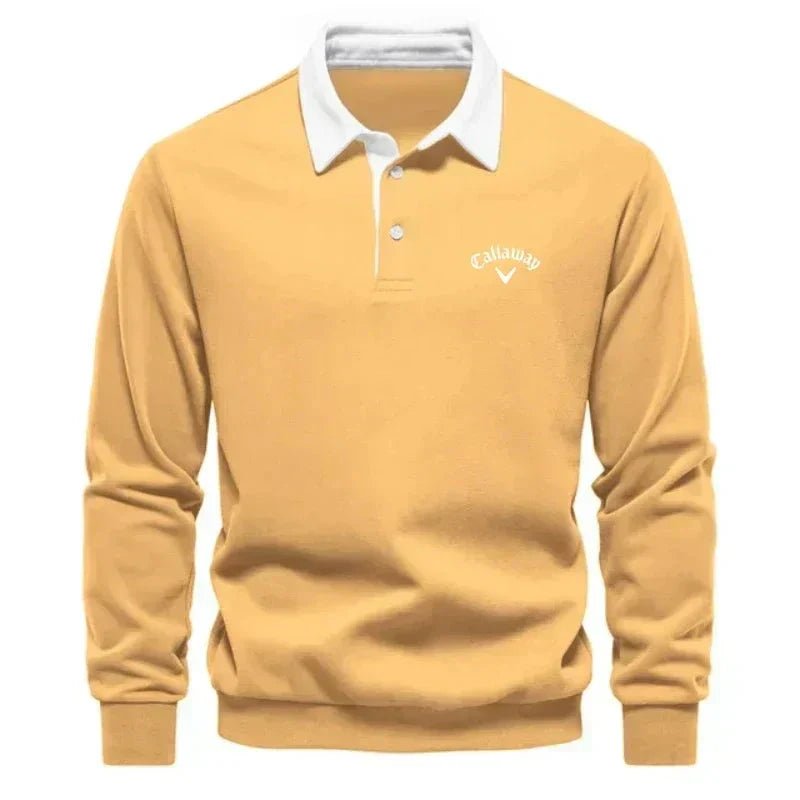 Ashmont | Men's Contrast Collar Cotton-Blend Golf Polo Jumper – Long-Sleeve Knitted Pullover 6