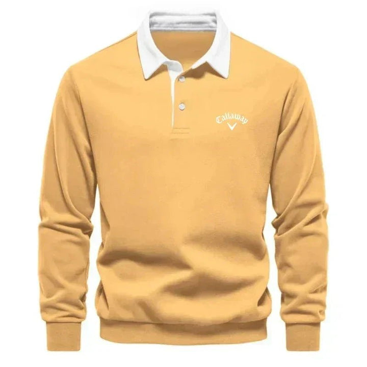 Ashmont | Men's Contrast Collar Cotton-Blend Golf Polo Jumper – Long-Sleeve Knitted Pullover 6