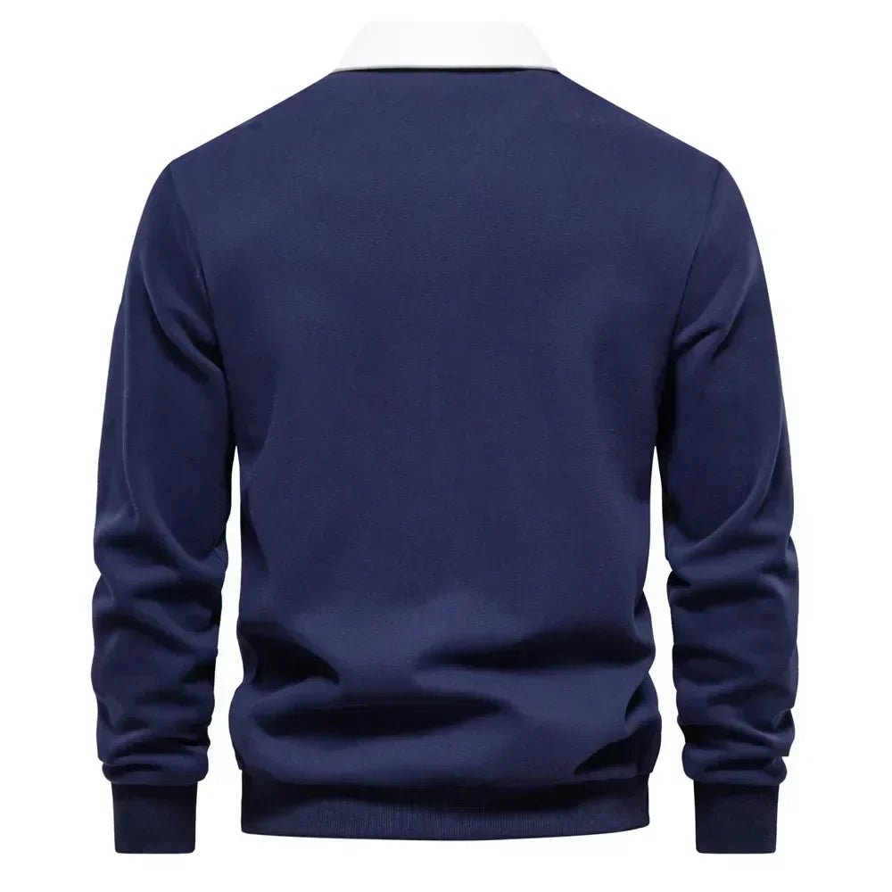 Ashmont | Men's Contrast Collar Cotton-Blend Golf Polo Jumper – Long-Sleeve Knitted Pullover 7