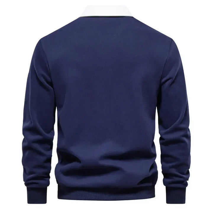 Ashmont | Men's Contrast Collar Cotton-Blend Golf Polo Jumper – Long-Sleeve Knitted Pullover 7
