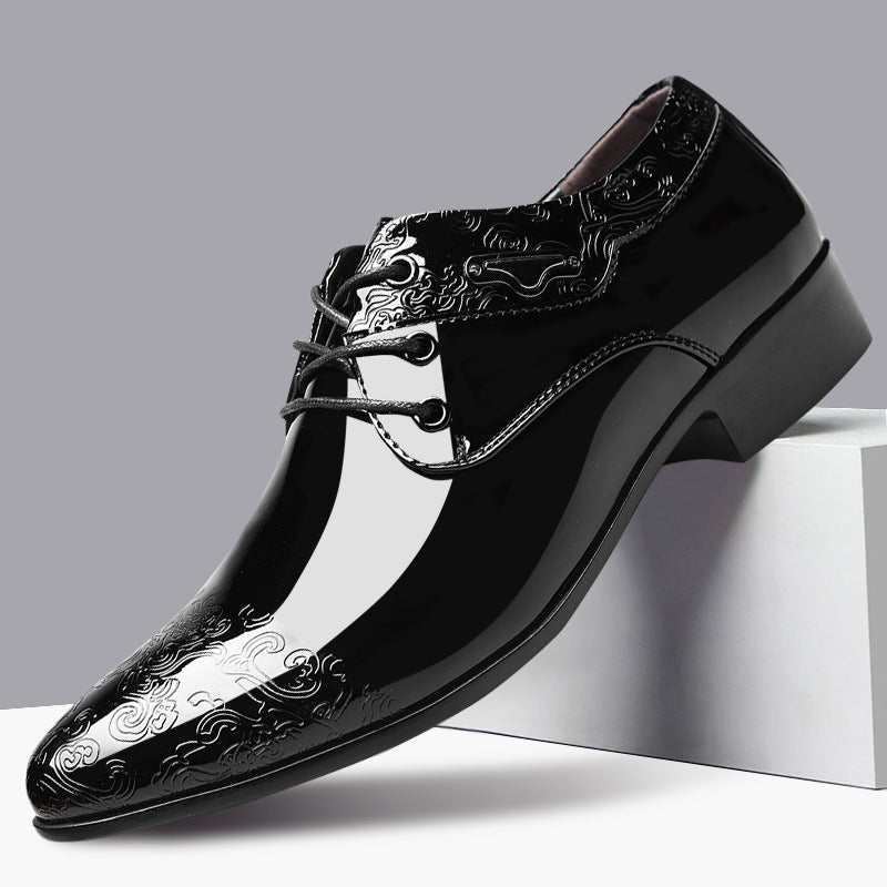 Vantrell | Men's Patent Embossed Derby Shoes – Elegant Black Lace-Up Formal Dress Shoes 1