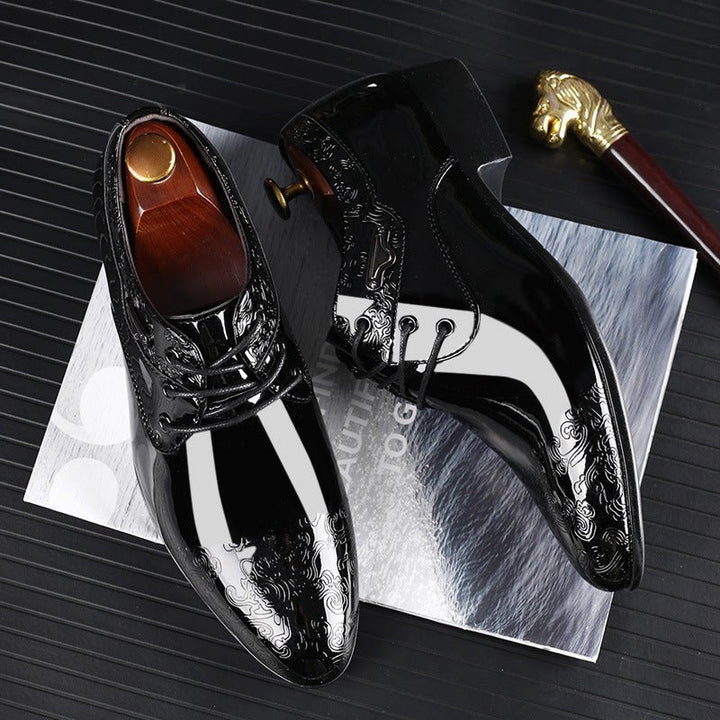 Vantrell | Men's Patent Embossed Derby Shoes – Elegant Black Lace-Up Formal Dress Shoes 4