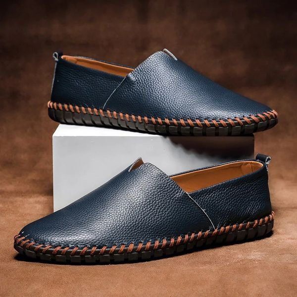 Stitchemont | Men's Pebbled Leather-Look Loafers – Casual Slip-On Shoes with Contrast Stitching 1