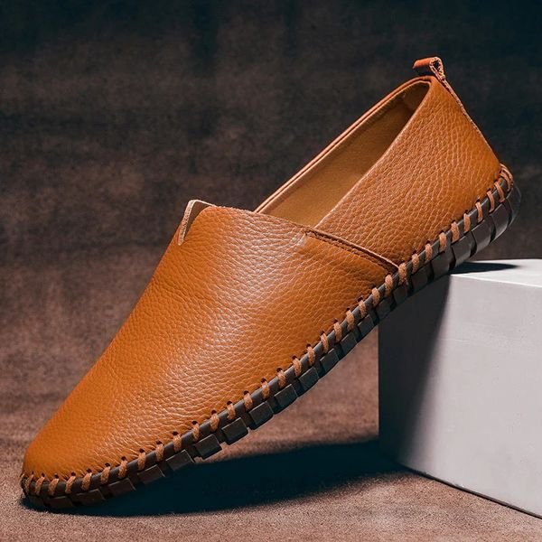 Stitchemont | Men's Pebbled Leather-Look Loafers – Casual Slip-On Shoes with Contrast Stitching 2