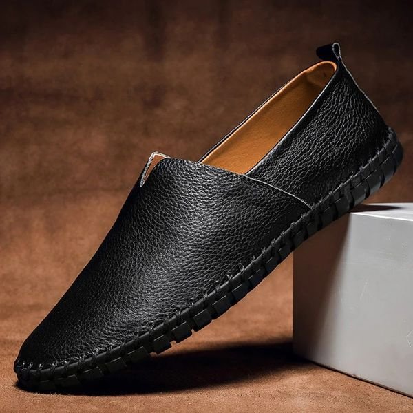 Stitchemont | Men's Pebbled Leather-Look Loafers – Casual Slip-On Shoes with Contrast Stitching 4