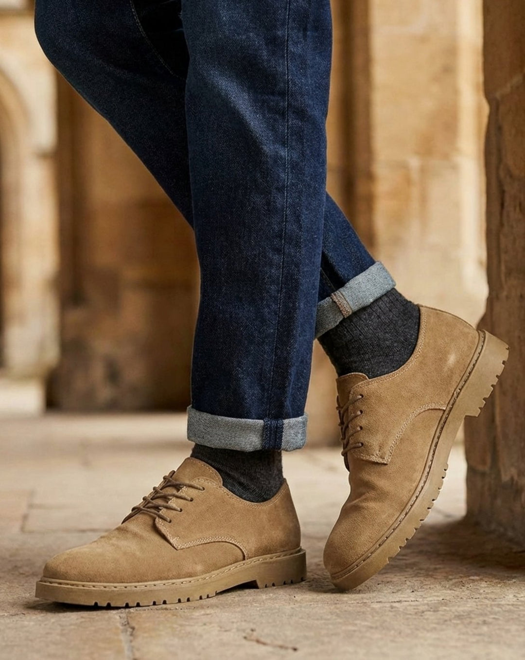 Tanverick | Men's Suede Derby Shoes – Chunky Lug-Sole Lace-Up Casual Shoes 4