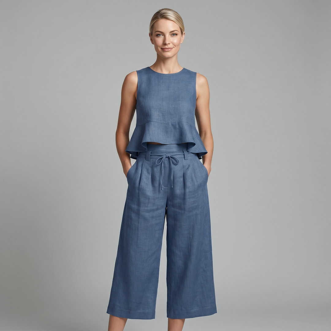 Linavelle | Women's Linen Two-Piece Set – Sleeveless Top & Relaxed Trousers 1