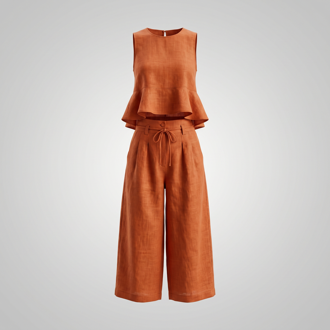 Linavelle | Women's Linen Two-Piece Set – Sleeveless Top & Relaxed Trousers 2