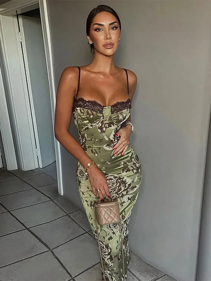 Florencia | Women's Elegant Floral Sleeveless Midi Evening Dress