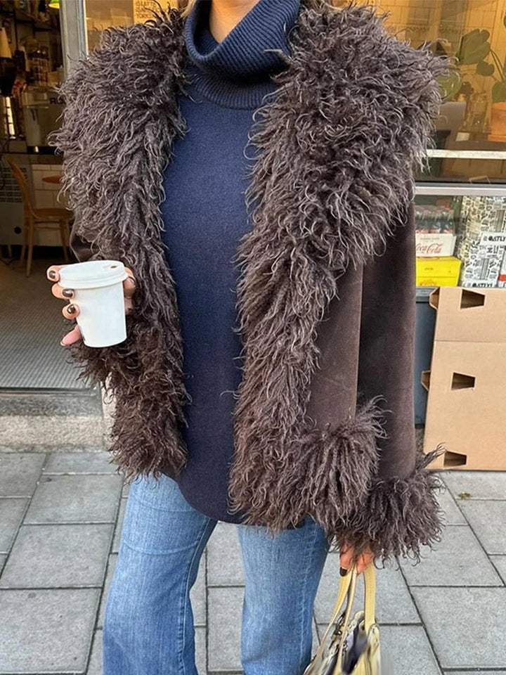 Vesperelle | Women's Elegant Plush Faux Fur Open-Front Coat 4