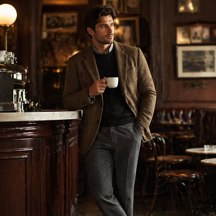 Valtoren | Men’s Tailored Herringbone Wool Blend Blazer