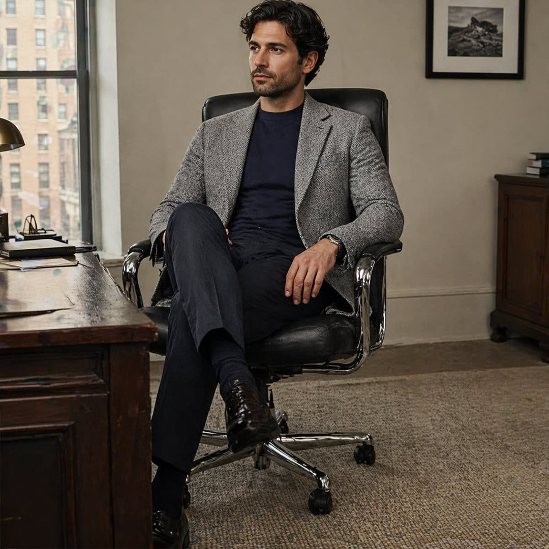 Valtoren | Men’s Tailored Herringbone Wool Blend Blazer