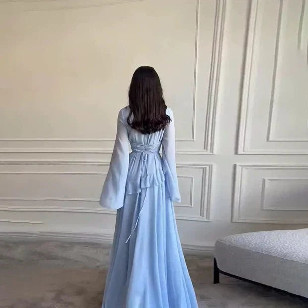Aurelorae | Women's Elegant Tiered Bell Sleeve Maxi Dress 7