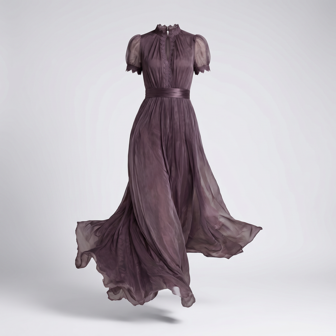 Lacevienne | Women's Elegant Lace Chiffon Maxi Dress – Keyhole Neck Formal Evening Gown 2