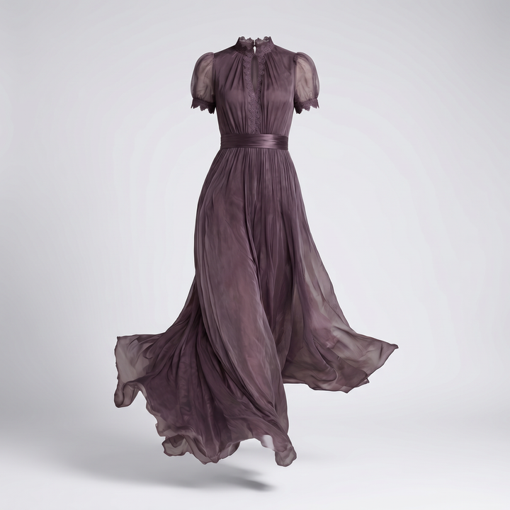 Lacevienne | Women's Elegant Lace Chiffon Maxi Dress – Keyhole Neck Formal Evening Gown 2