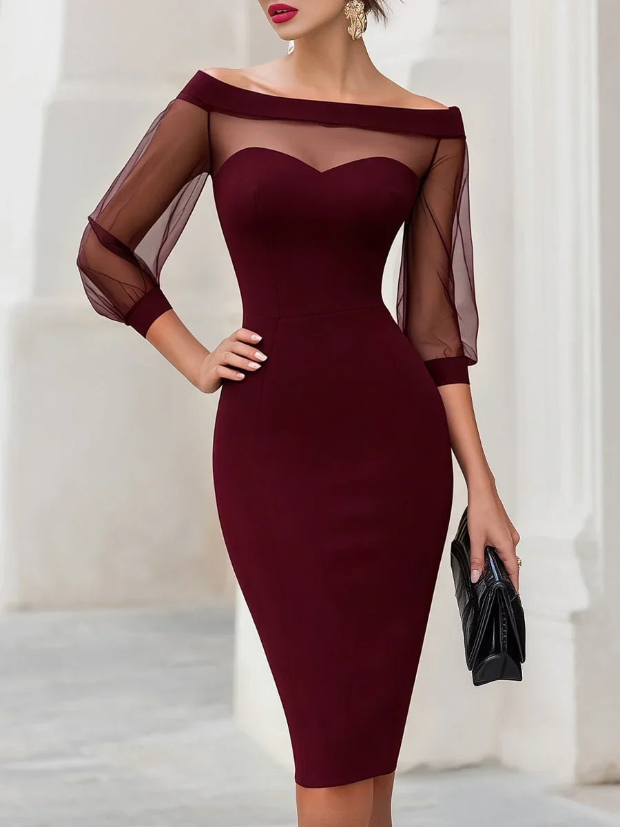 Calivienne | Women’s Off-Shoulder Illusion Midi Dress