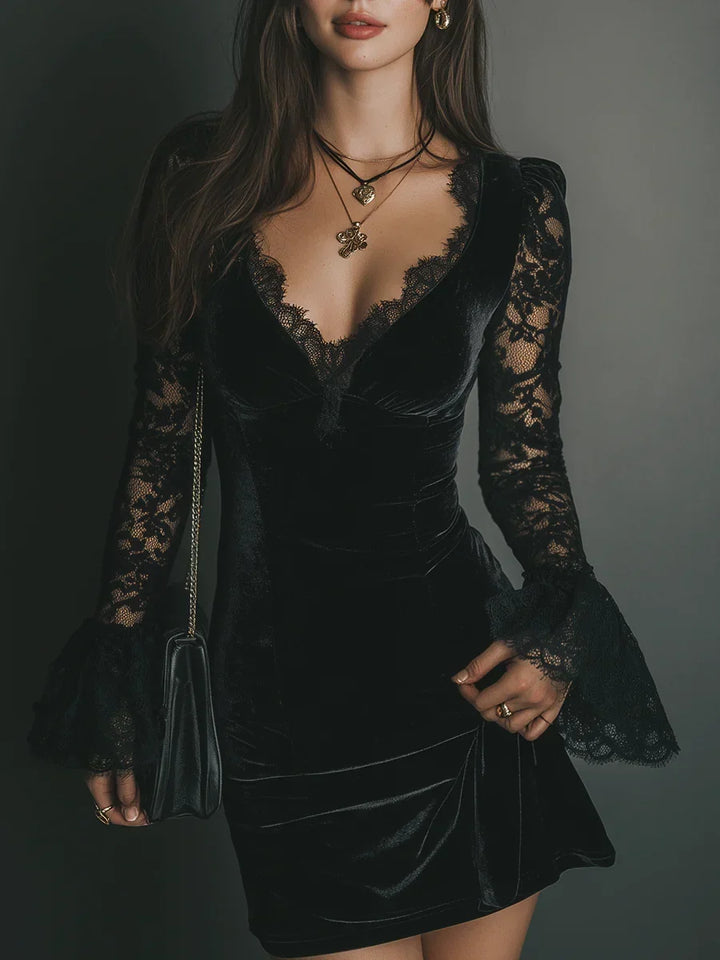 Noirelisse | Women’s Velvet Lace Mini Dress
