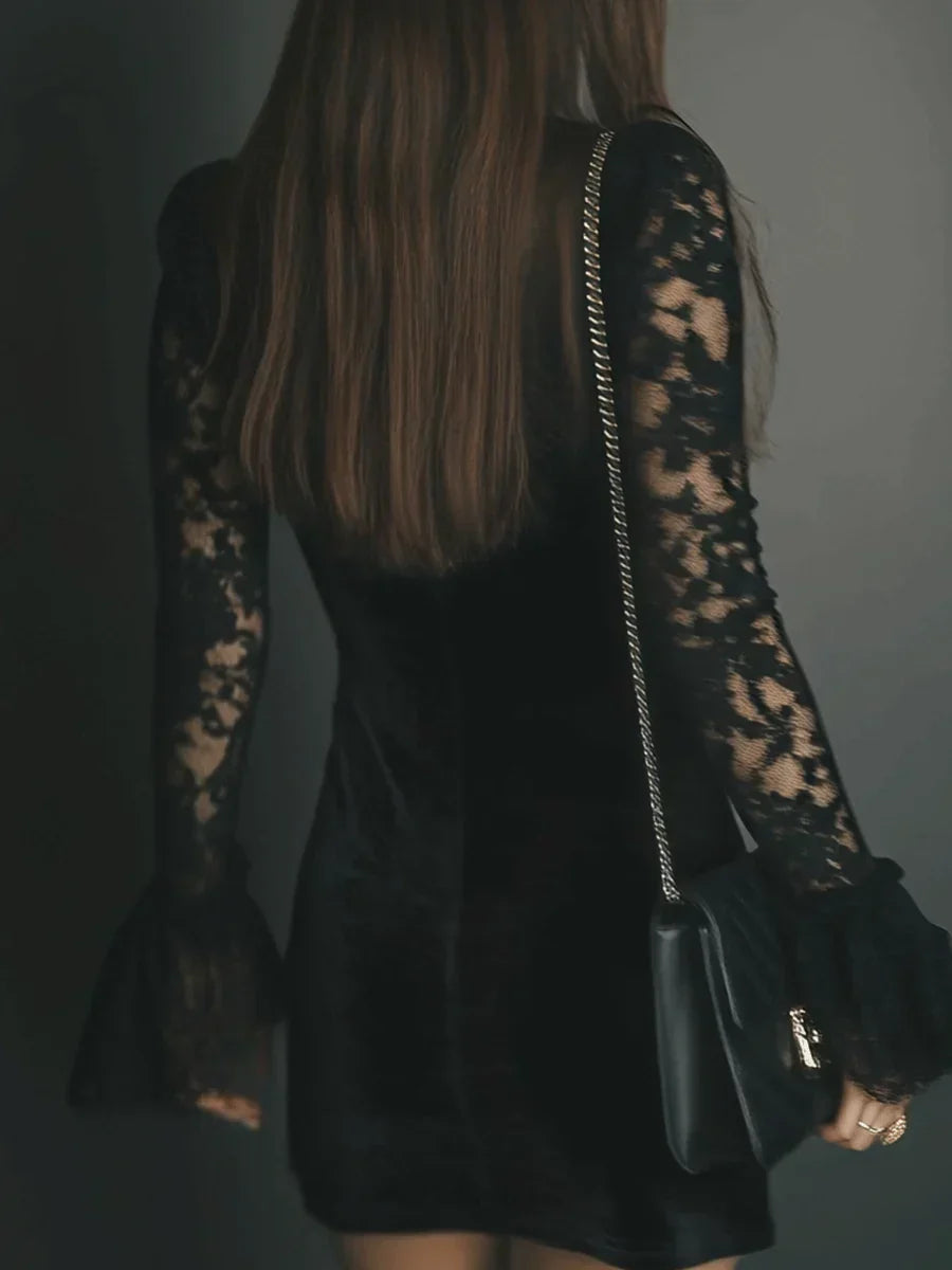 Noirelisse | Women’s Velvet Lace Mini Dress