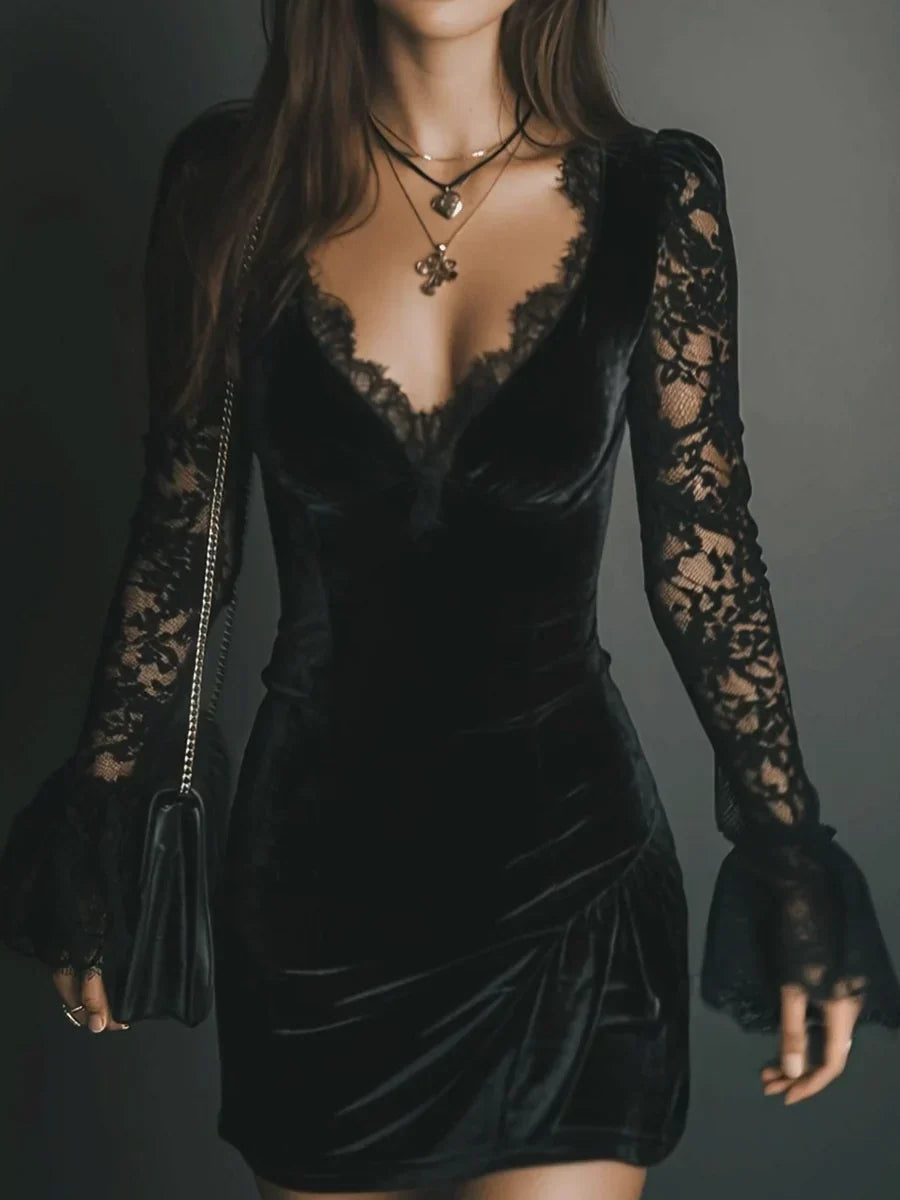 Noirelisse | Women’s Velvet Lace Mini Dress