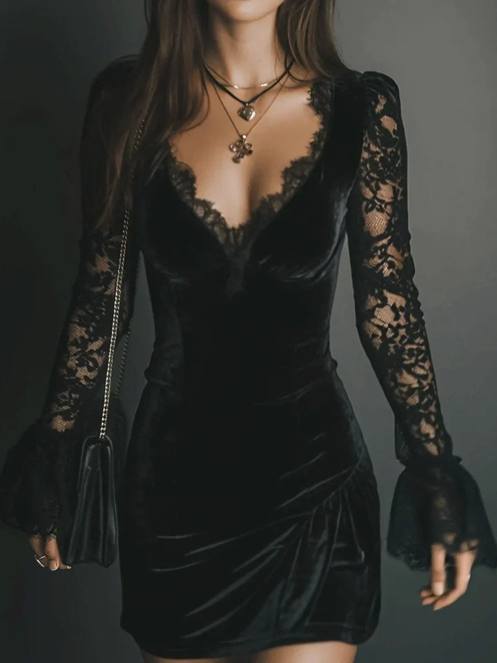 Noirelisse | Women’s Velvet Lace Mini Dress