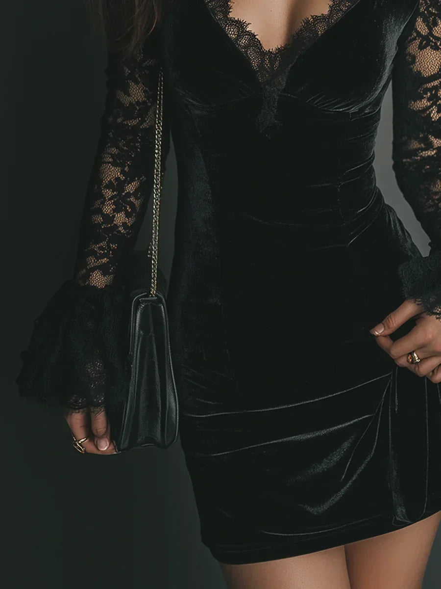 Noirelisse | Women’s Velvet Lace Mini Dress