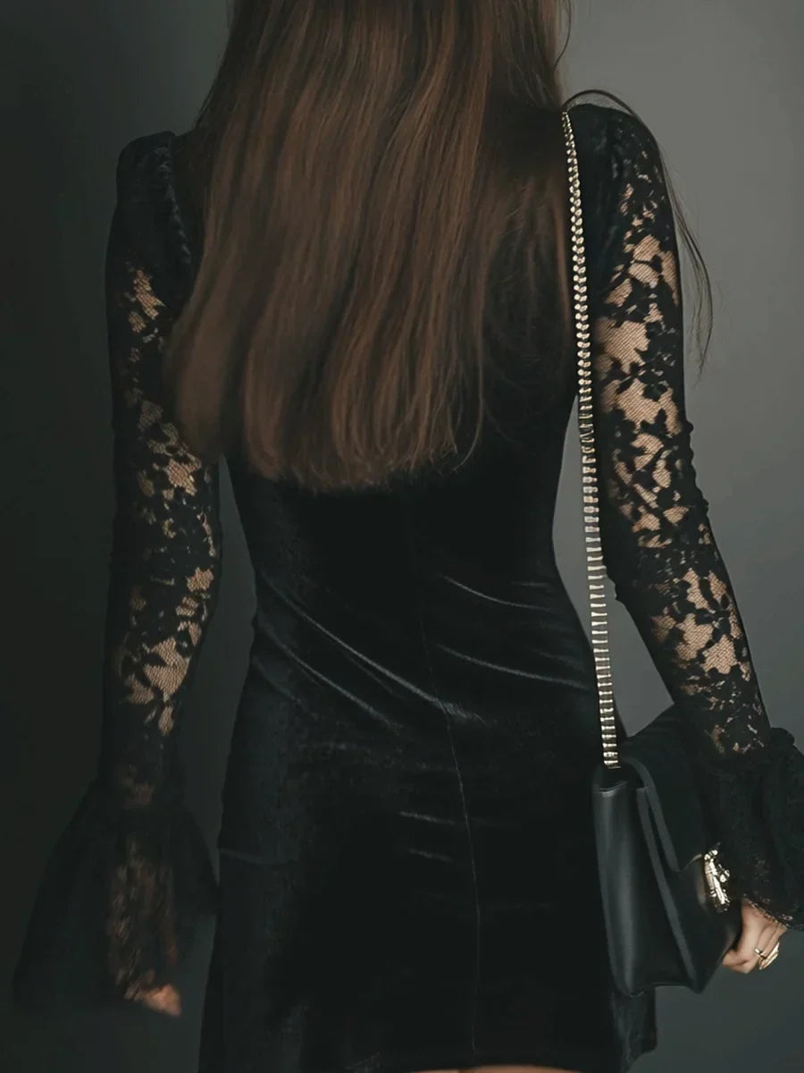 Noirelisse | Women’s Velvet Lace Mini Dress