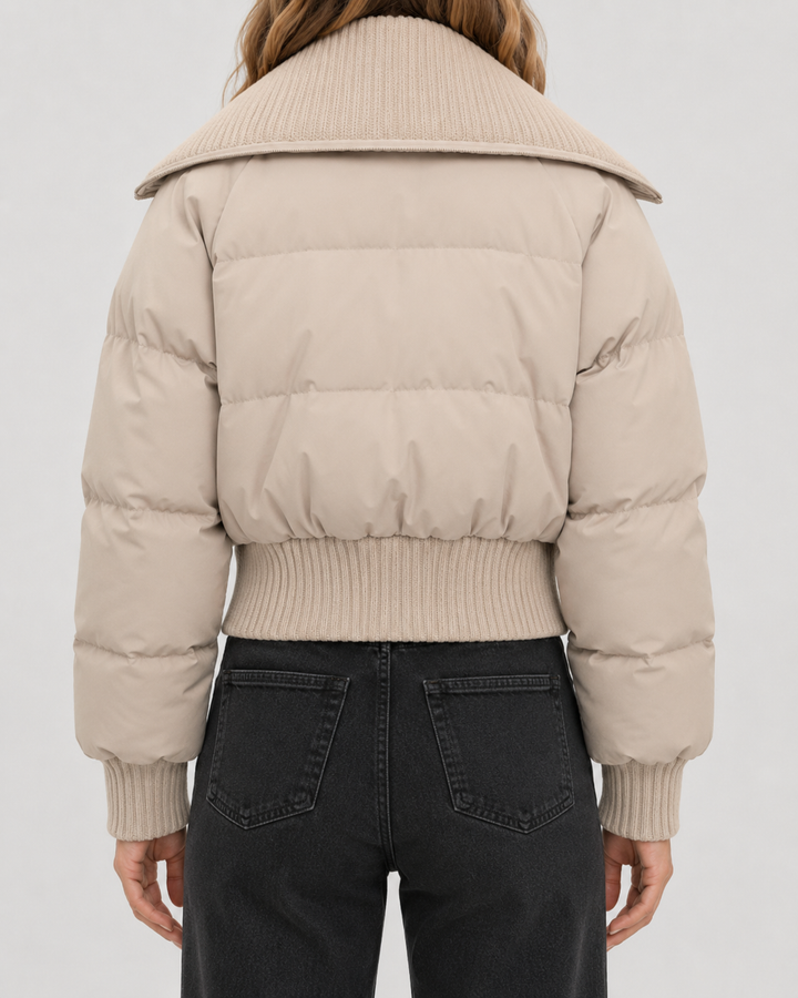 Norielle | Women’s Cropped Quilted Puffer Jacket with Knitted Collar