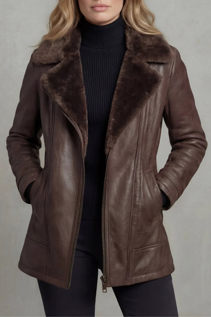 Alverine | Women’s Shearling-Collar Leather Jacket