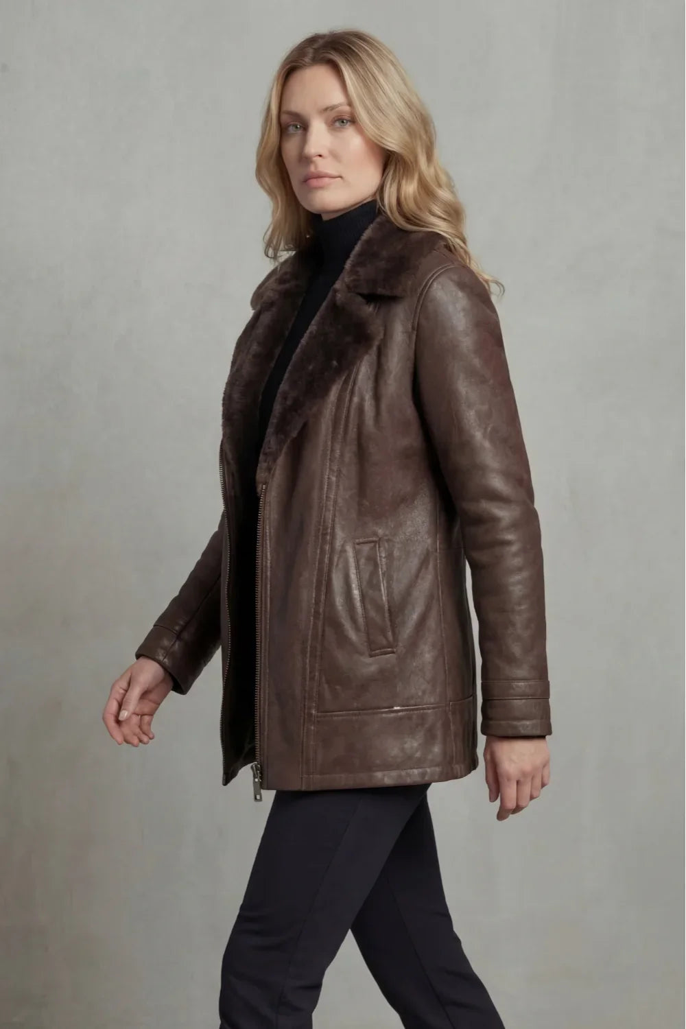 Alverine | Women’s Shearling-Collar Leather Jacket