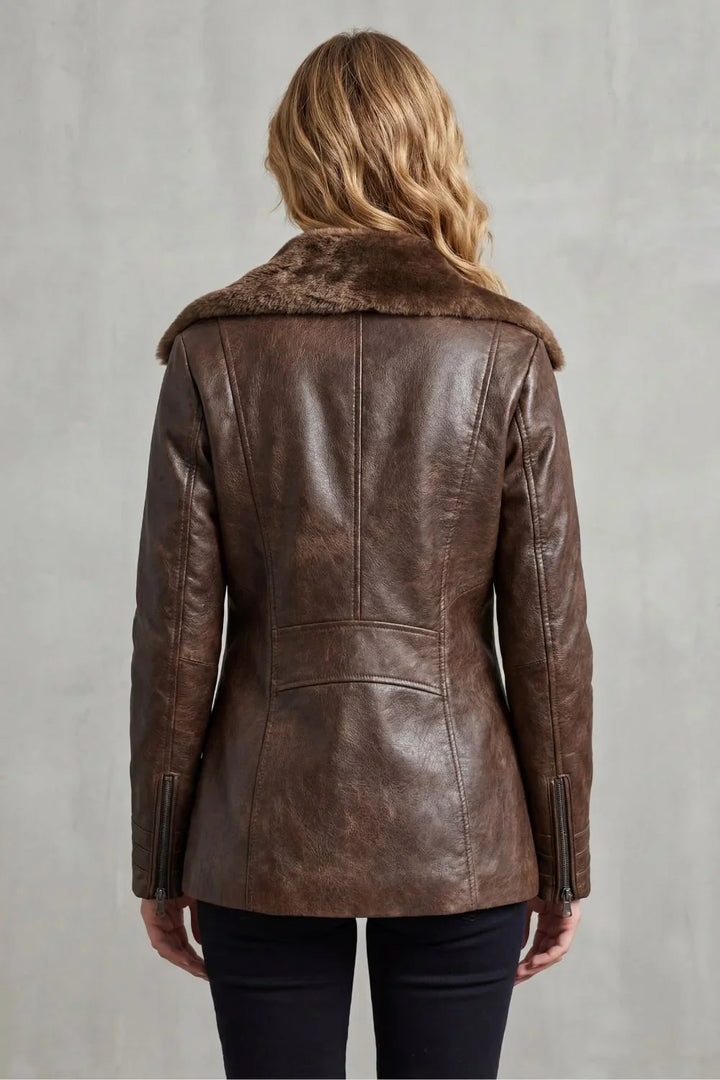 Alverine | Women’s Shearling-Collar Leather Jacket