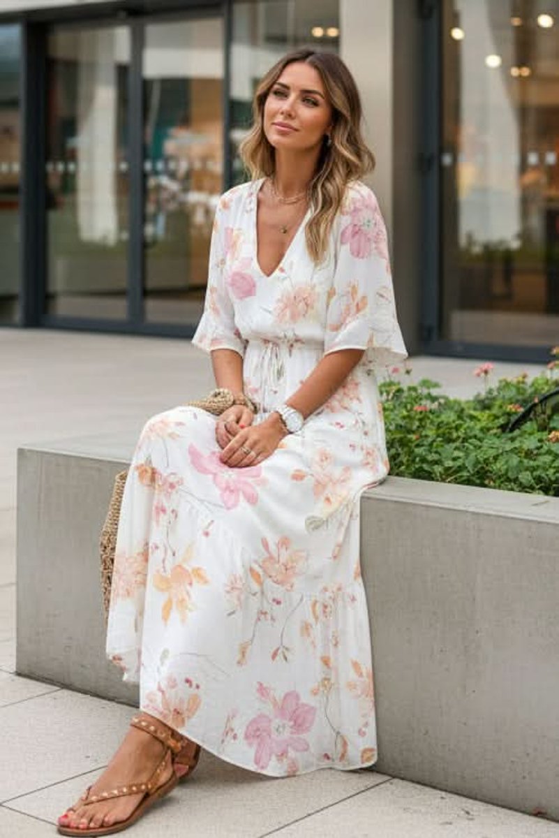 Floravessa | Women's Bohemian Floral V-Neck Maxi Dress – Elegant Long Autumn Occasion Dress 2