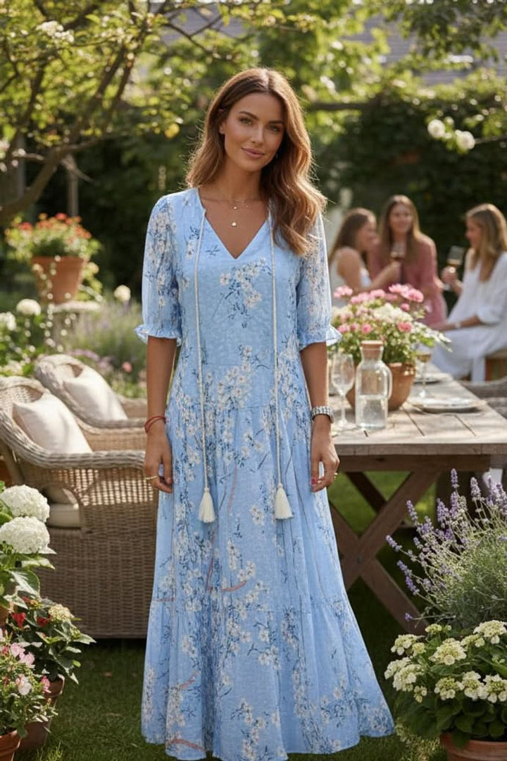Floravessa | Women's Bohemian Floral V-Neck Maxi Dress – Elegant Long Autumn Occasion Dress 5