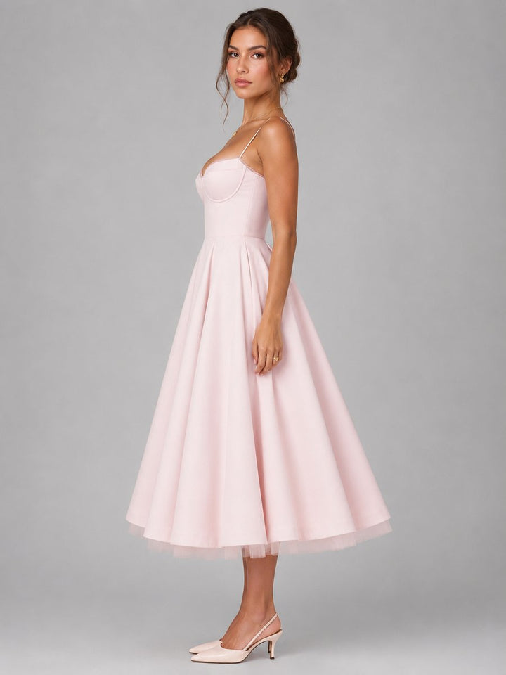 Corselisse | Women's Corset Midi Dress – Sweetheart Neckline, Lace Trim & Pleated Tulle Skirt 3