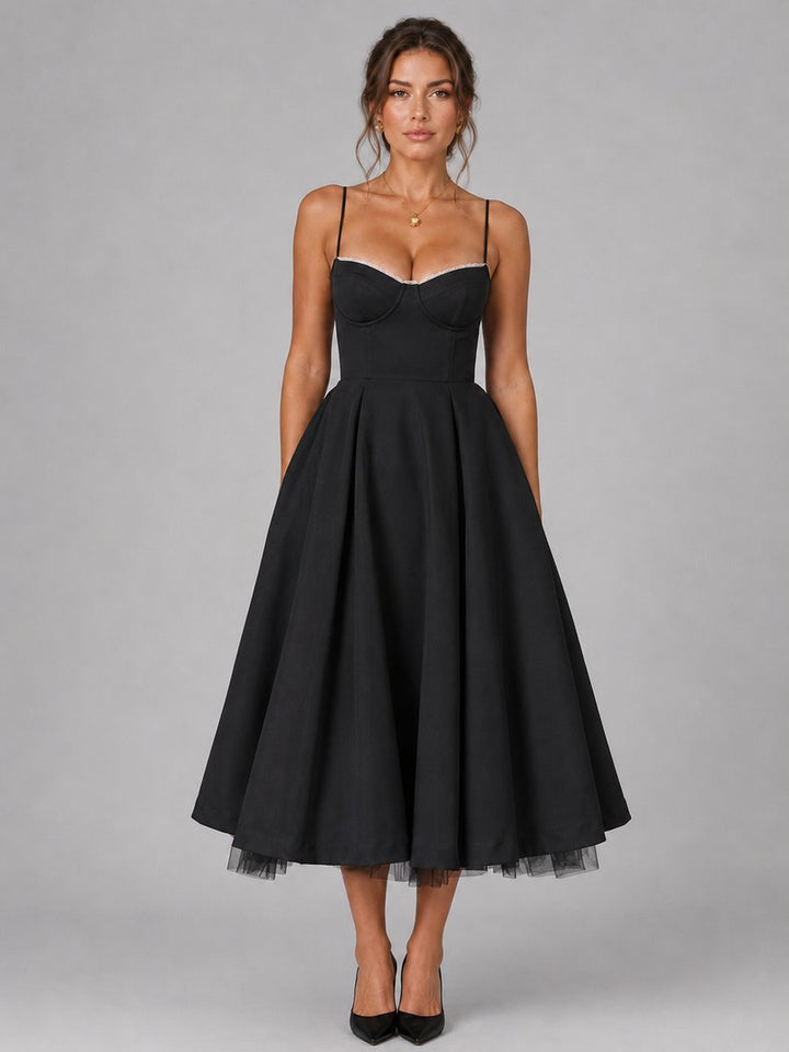 Corselisse | Women's Corset Midi Dress – Sweetheart Neckline, Lace Trim & Pleated Tulle Skirt 7