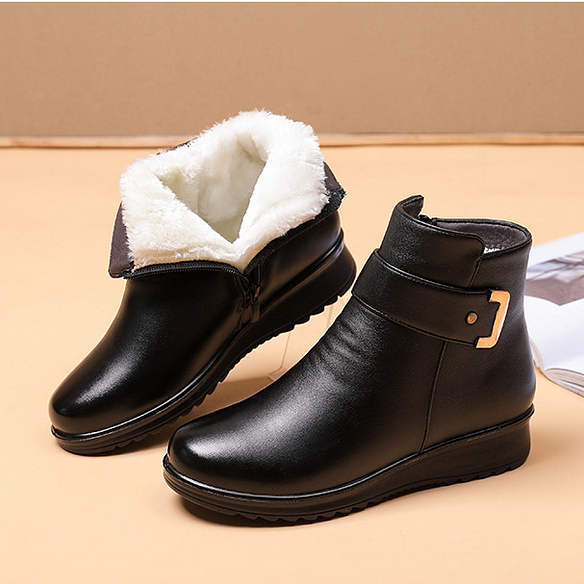 Luvemont | Women's Genuine Leather Fleece-Lined Wedge Ankle Boots
