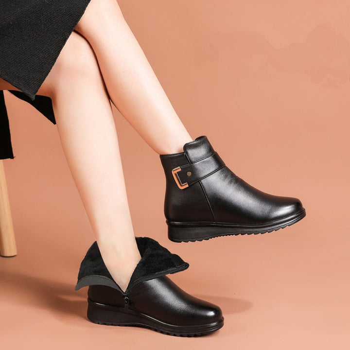 Luvemont | Women's Genuine Leather Fleece-Lined Wedge Ankle Boots