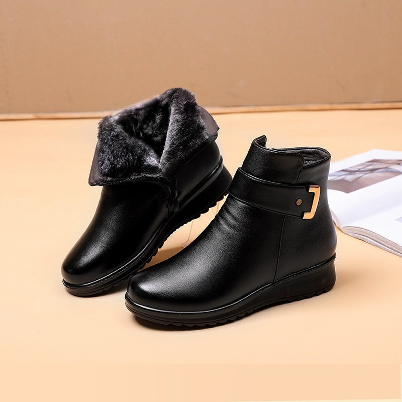 Luvemont | Women's Genuine Leather Fleece-Lined Wedge Ankle Boots
