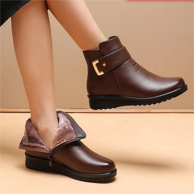 Luvemont | Women's Genuine Leather Fleece-Lined Wedge Ankle Boots