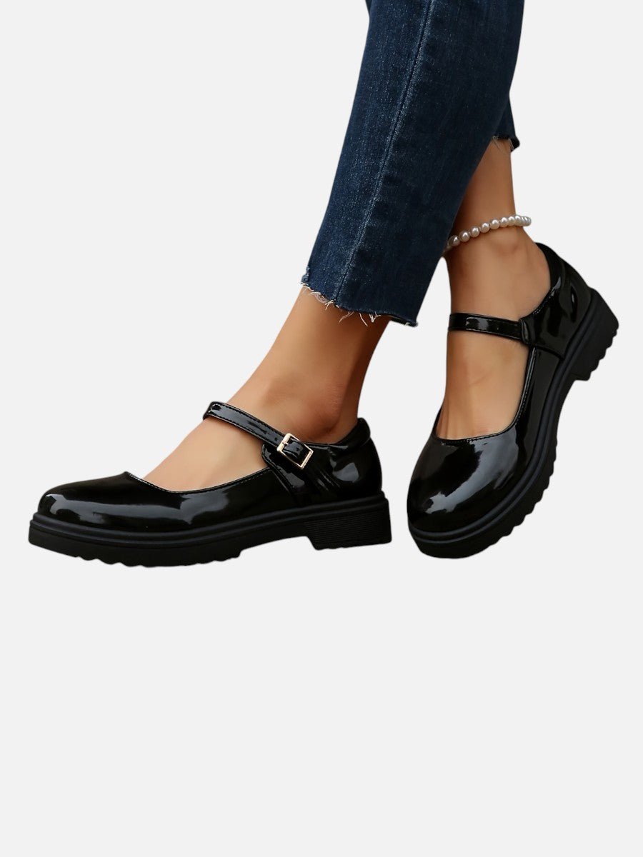 Gloselle | Women's Patent Mary Jane Flat Shoes – Chunky Sole Buckle Strap Loafers 1