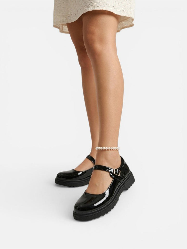 Gloselle | Women's Patent Mary Jane Flat Shoes – Chunky Sole Buckle Strap Loafers 3