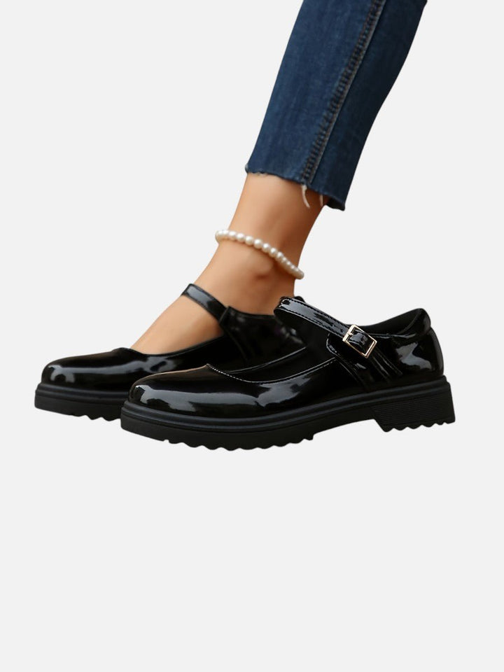 Gloselle | Women's Patent Mary Jane Flat Shoes – Chunky Sole Buckle Strap Loafers 4