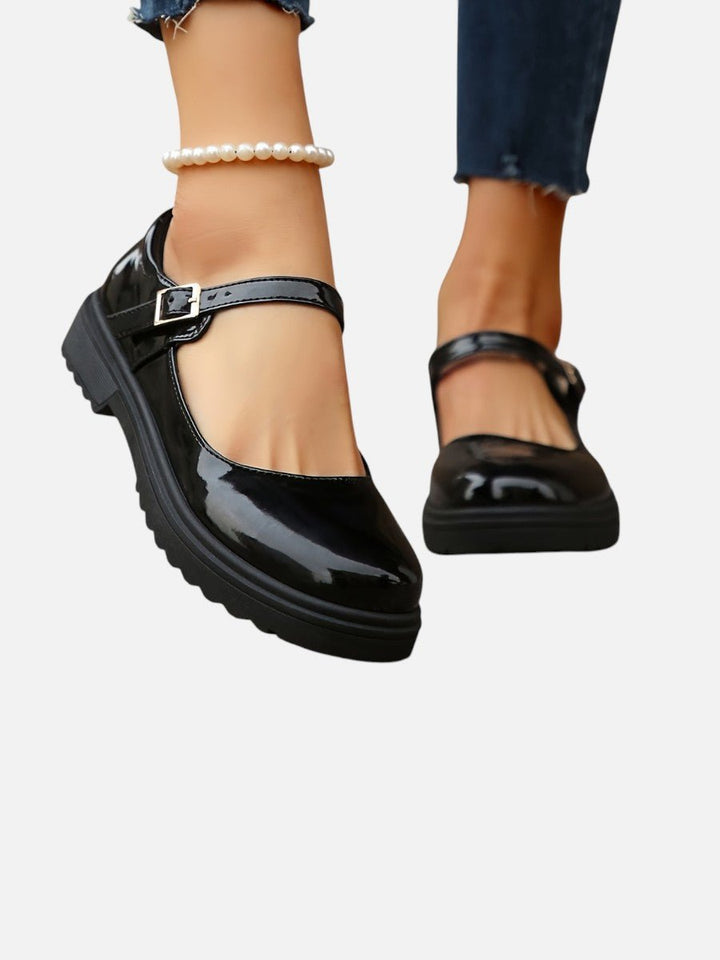 Gloselle | Women's Patent Mary Jane Flat Shoes – Chunky Sole Buckle Strap Loafers 5