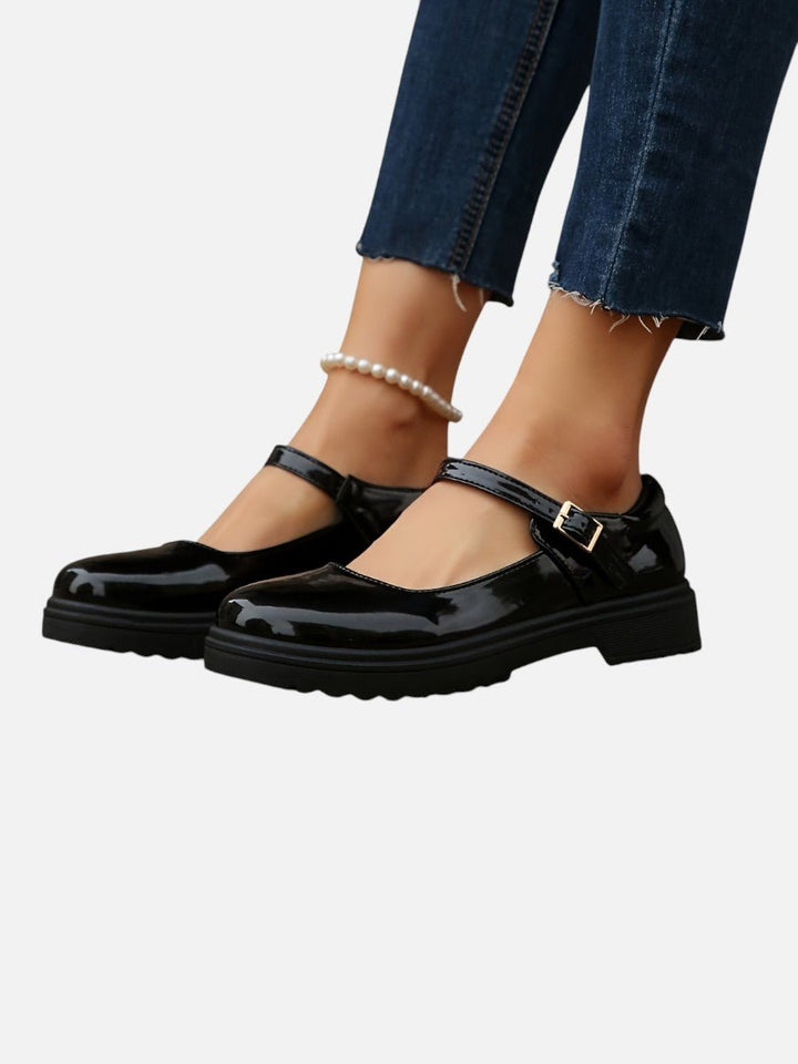 Gloselle | Women's Patent Mary Jane Flat Shoes – Chunky Sole Buckle Strap Loafers 7