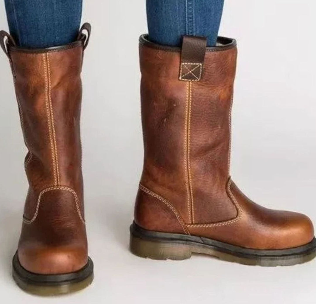 Calvessa | Women's Fleece-Lined Leather Mid-Calf Boots – Warm Pull-On Winter Boots 1