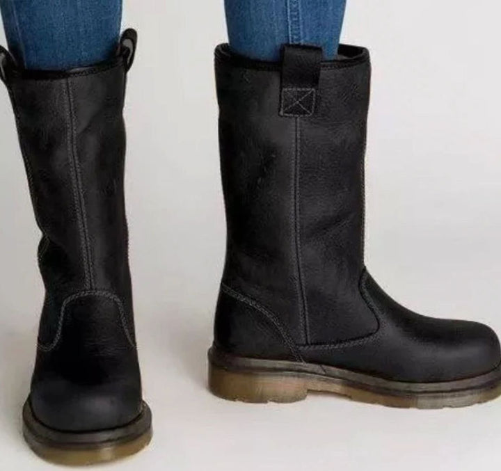 Calvessa | Women's Fleece-Lined Leather Mid-Calf Boots – Warm Pull-On Winter Boots 2