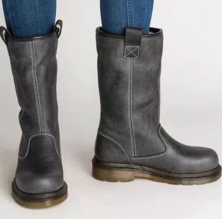 Calvessa | Women's Fleece-Lined Leather Mid-Calf Boots – Warm Pull-On Winter Boots 3